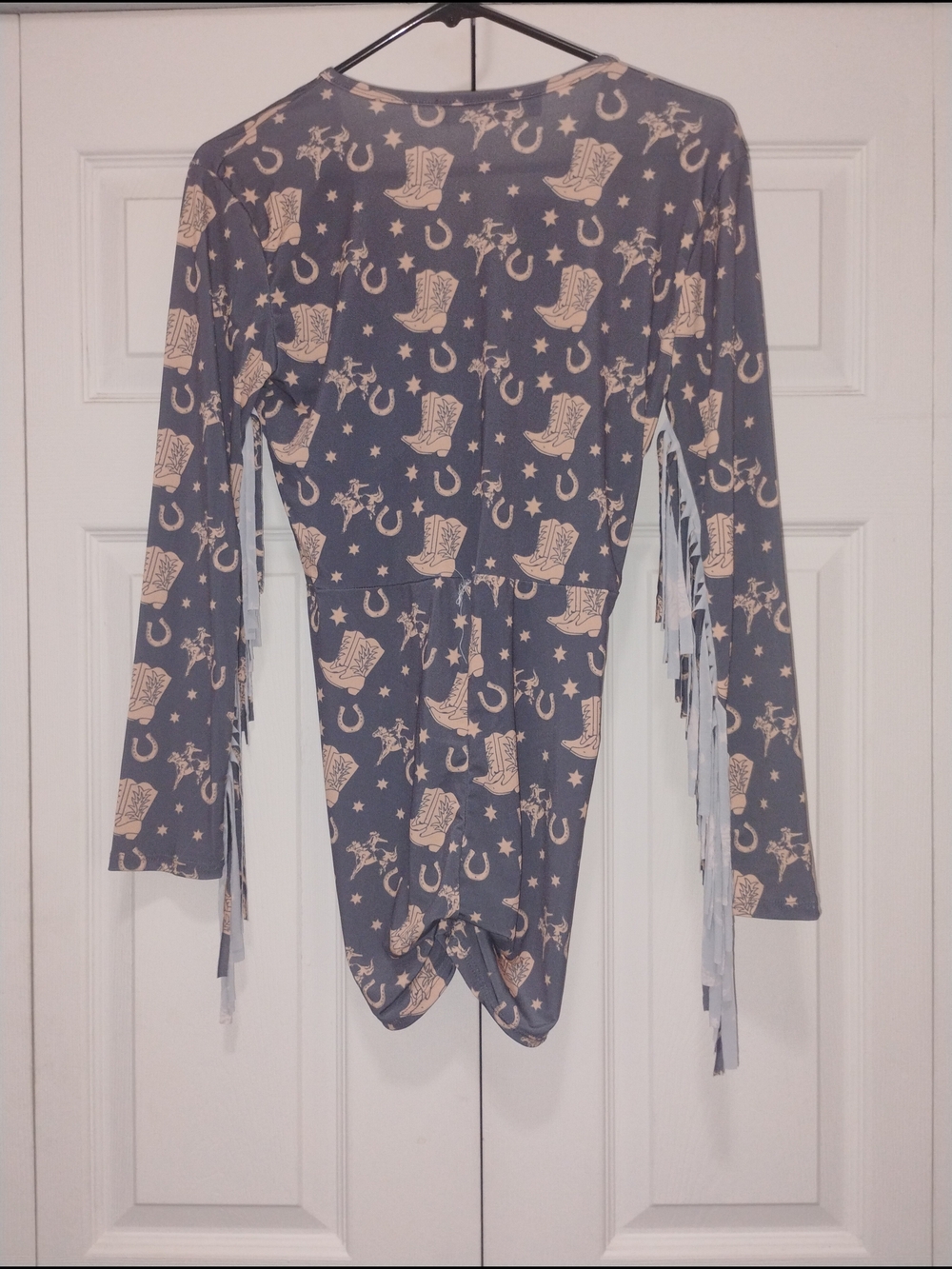 Lucky & Blessed Dusty Blue Western Print Romper - Picture 3 of 4